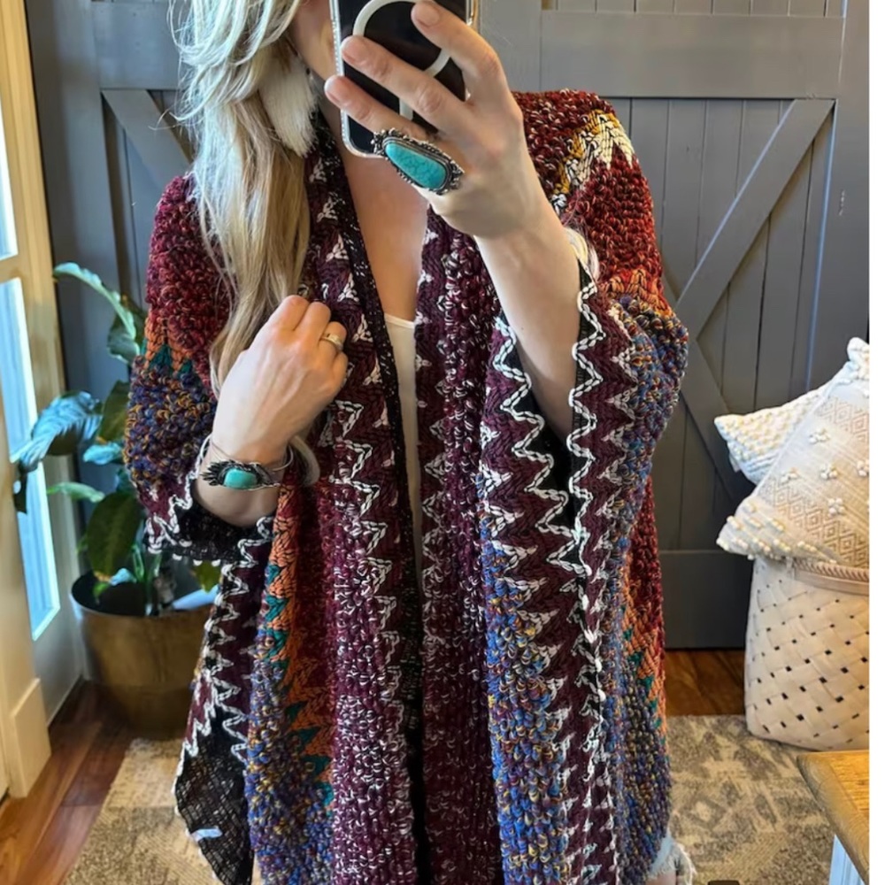 New Bohemian Loom Moroccan Knit Tasseled Handmade Poncho Cardigan Sweater - Picture 3 of 10